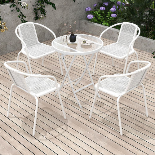 White Metal Frame Glass Folding Garden Table