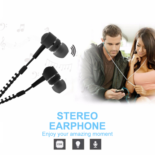 In-Ear Earbud Headset Zipper Style Stereo Earphone