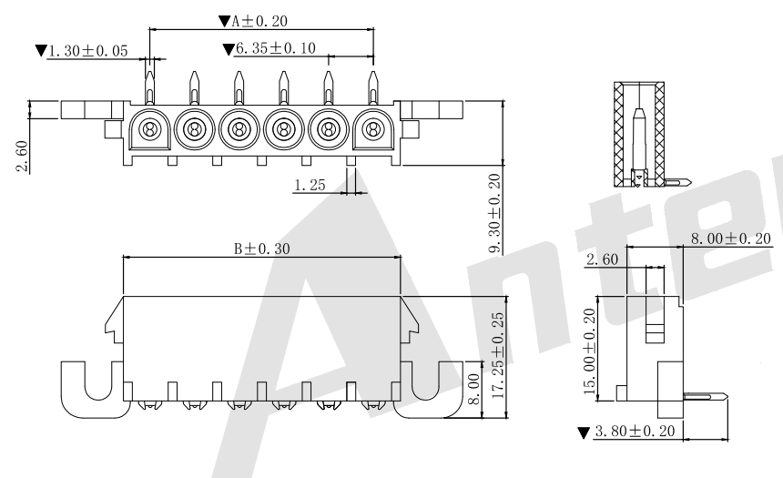 Connettore wafer da 6,35 mm 90 ° Serie AW6352-NP