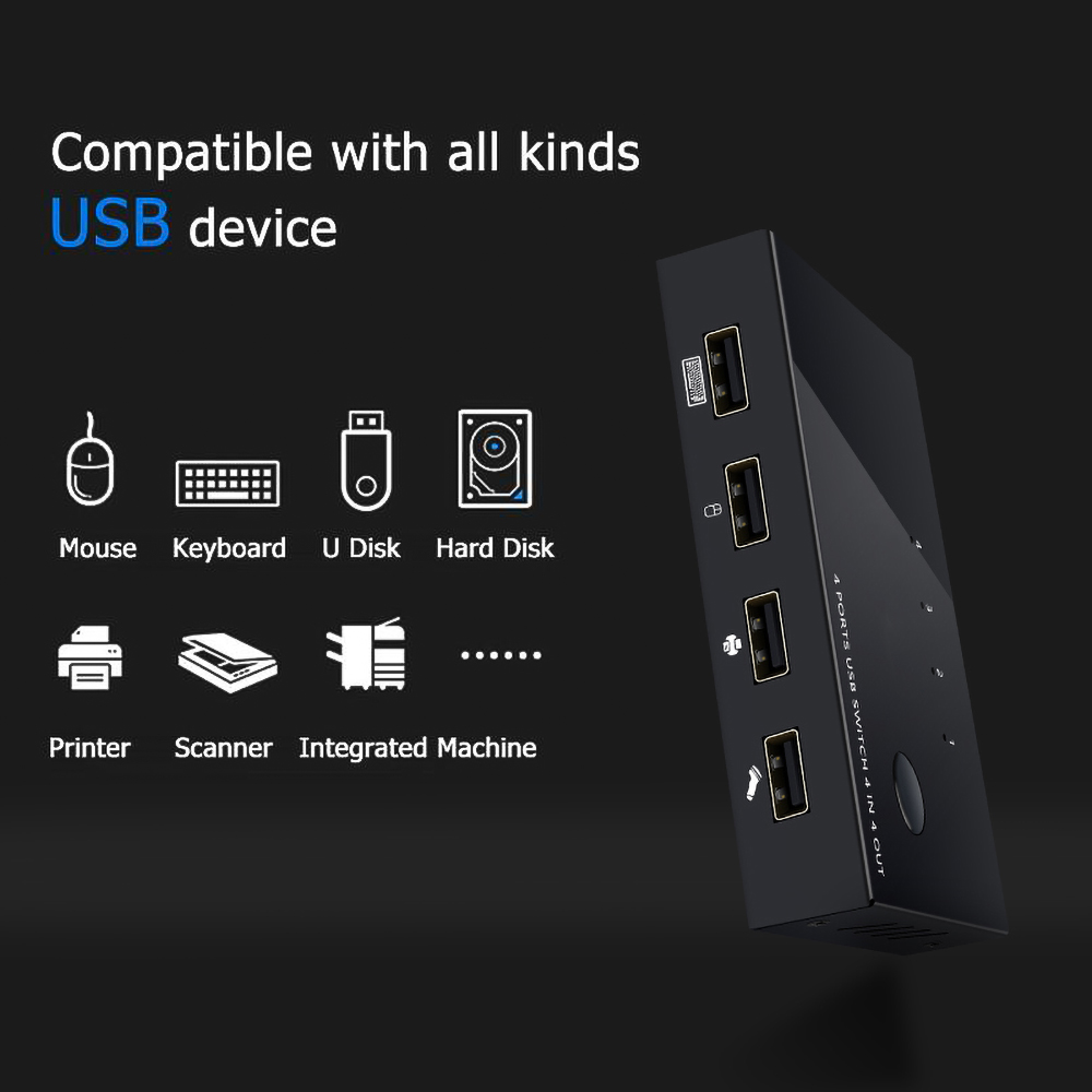 USB KVM Switch Box 4 Port Video Display USB Switch KVM Switcher Splitter Box for 4 PC Sharing Printer Keyboard Mouse KVM