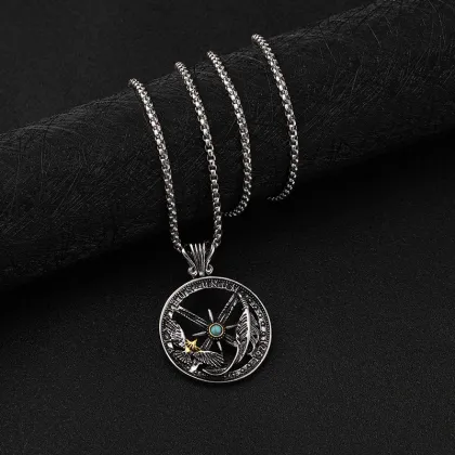 Feather Eagle Compass Necklace Men's Hollow Necklace