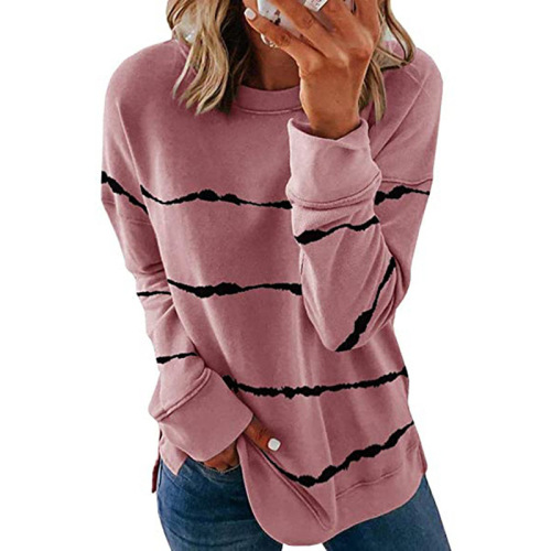 Long Sleeve Crewneck Striped Printed Loose Pullover Tops Manufactory