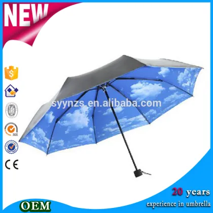 Sun Protection Umbrella Blue Sky 3 Folding Parasols Rain Umbrella