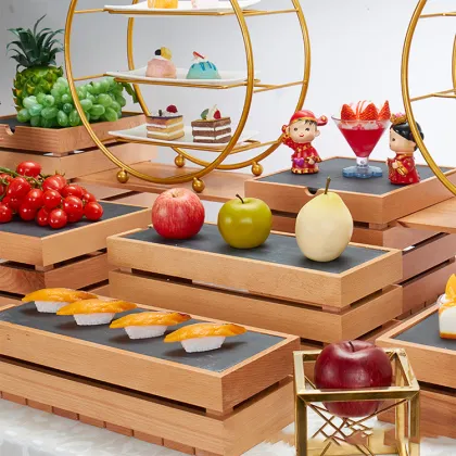 Professional Chinese Wooden Dessert Stand Fabrication Services for Hotel Banquets and Buffets