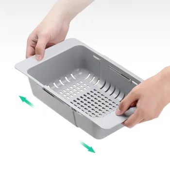 New Design Plastic Vegetable Fruit Washing Storage Basket Kitchen Drain Basket Retractable Sink Drain Rack
