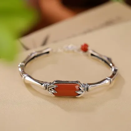 South Red Agate Bamboo Leaf Bracelet Ring