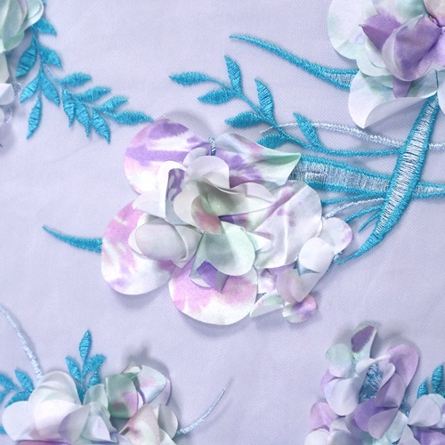 3D синий цветок кружевной ткани сетка вышивка кружева