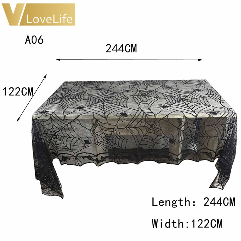 122 x 244Cm Lace Black Spider Web Halloween Decoration For Home Halloween Party Decoration Rectangle Tablecloth