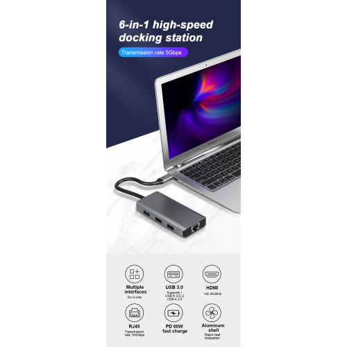 6IN1 USB TYPE-C USB-Cマルチハブラップトップ