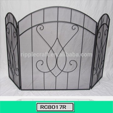 Simple Design 3 Fold Iron Fireplace Screen Home Decoration