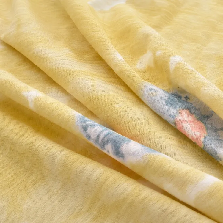 วัสดุผ้าฝ้าย 100% ดอกไม้พิมพ์ผ้าถักเสื้อเจอร์ซีย์เดียว