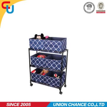 600D polyester 3 layer drawer nonwoven bedside bedstand foldable storage rack organizer with wheel