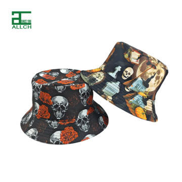 ALLCH Custom Hot-Printed Funny Skull Bucket Hat for Outdoor Sunscreen Fishing