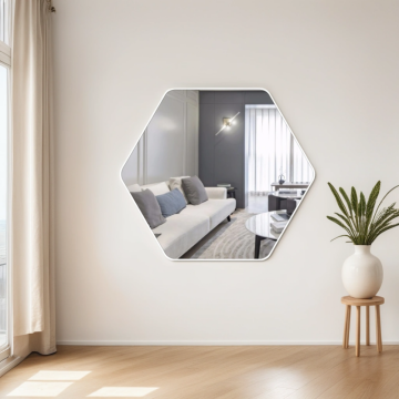 White Hexagon Decor Hanging Wall Mirror