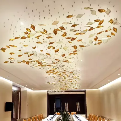 Modern Luxury Contemporary Large Indoor LED Ceramic Leaf Chandelier