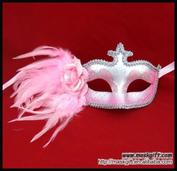 High quality pink/silver feather masquerade masks for party