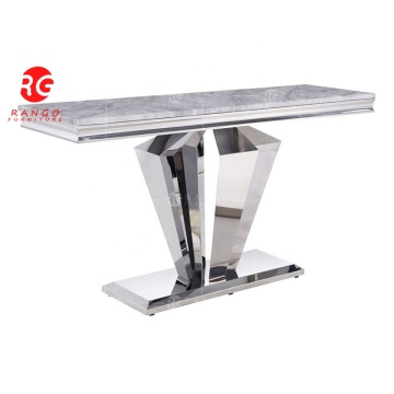 2022 Luxury Silver Stainless Steel Light Gray Marble Chrome Sofa Table