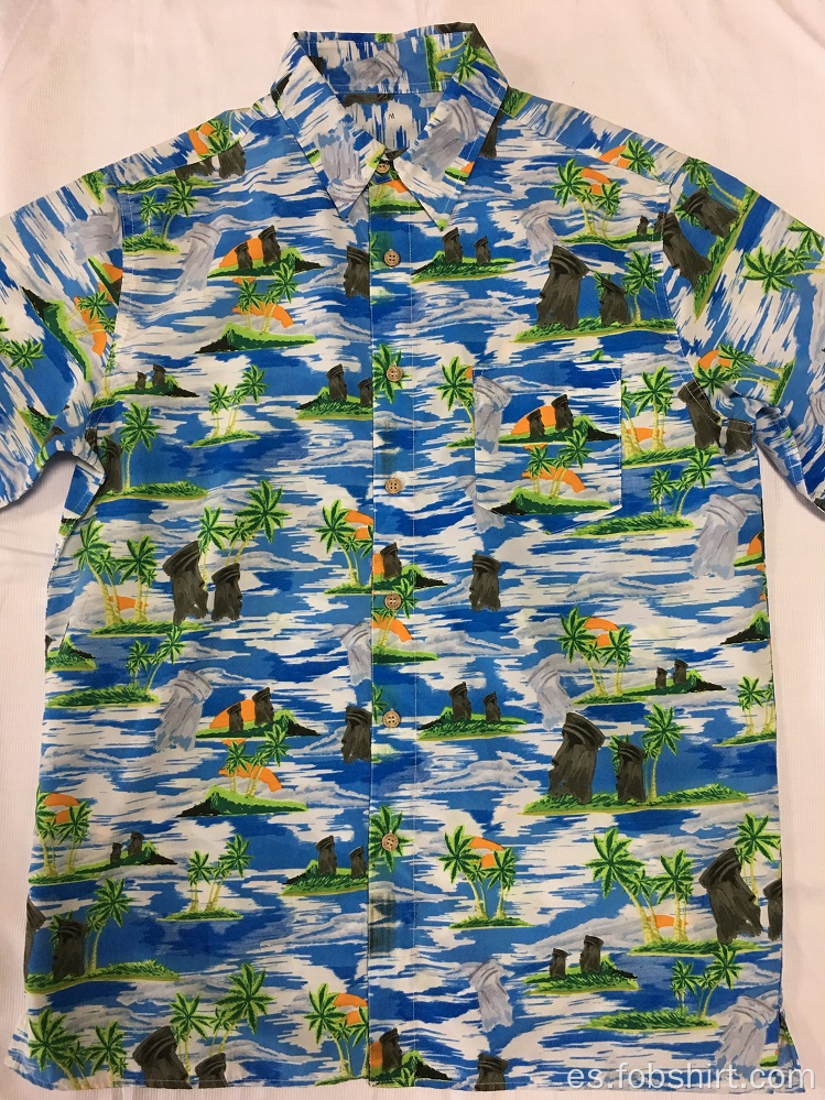 Camisa casual hawaiana con estampado de poliéster