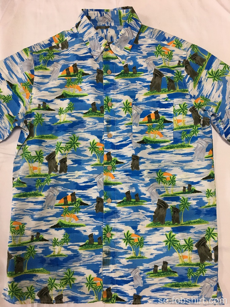 Polyester tryck hawaii casual skjorta