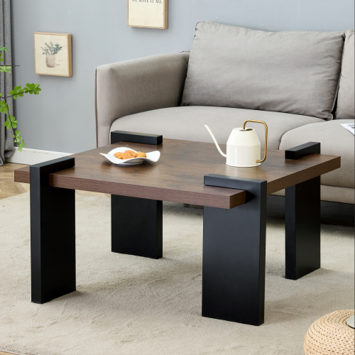 Modern Luxury Black and Wood Panel Side Table