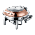 Stainless Steel Round Roll Chafing Dish w/Glass Window Lid