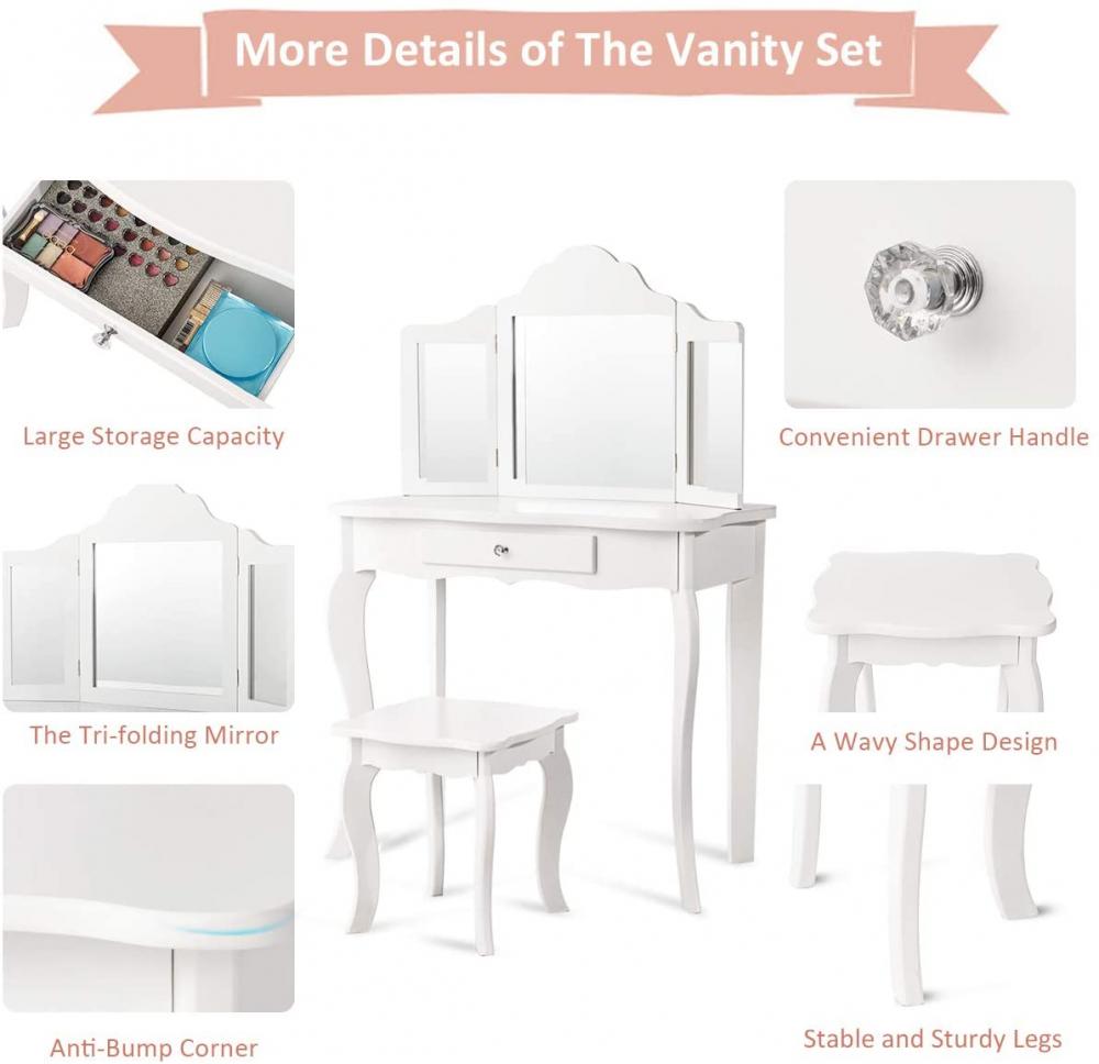 Kids Wooden Vanity Table Set 3 Jpg