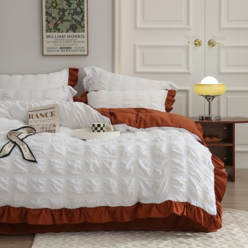 White Pink Cotton Seersucker Duvet Cover bedding set