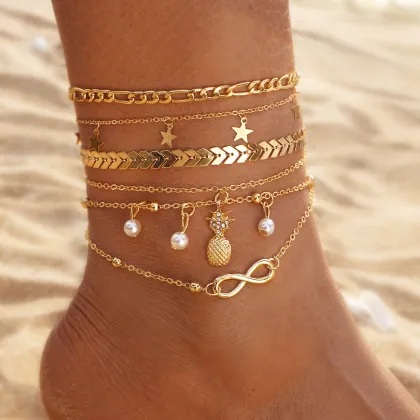 Multi-Layer Gold Alloy Anklet - Infinity Heart Star Butterfly Anklet for Women