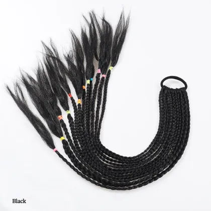 2020 New  Ombre Long Ponytail Wig With Rubber Band Hair Ring Chignon Crochet Braid Hair Rainbow Synthetic Hair Extension Kids