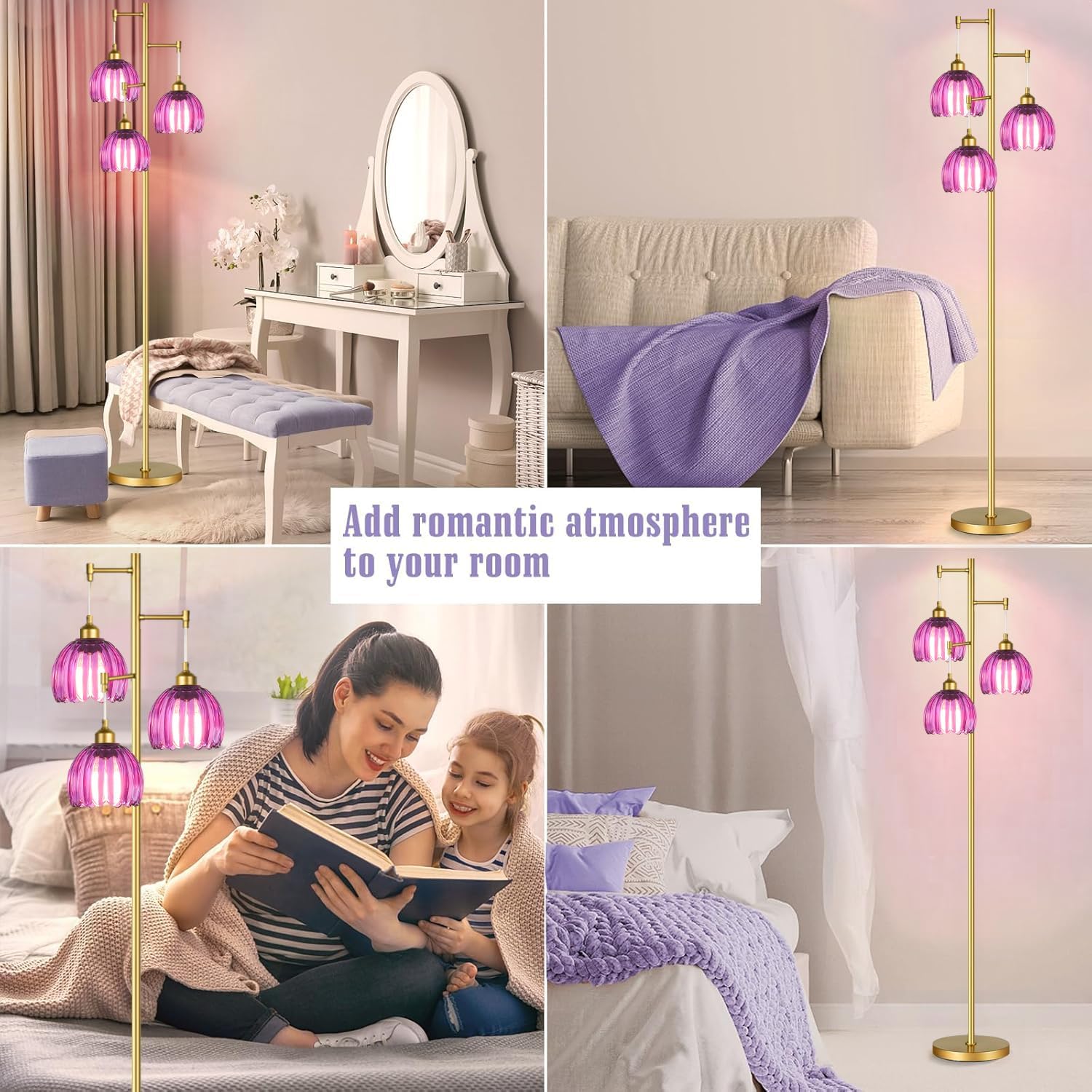 F250914 Floor lamp with 3 flower glass shades (11)