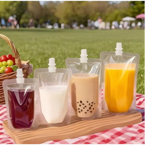 Sac à bec transparent de qualité alimentaire pour jus, lait, aliments liquides