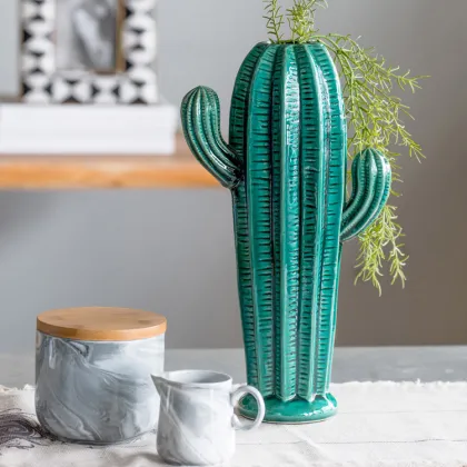 Nordic Ice Crack Cactus Ceramic Ornaments for Home Decor