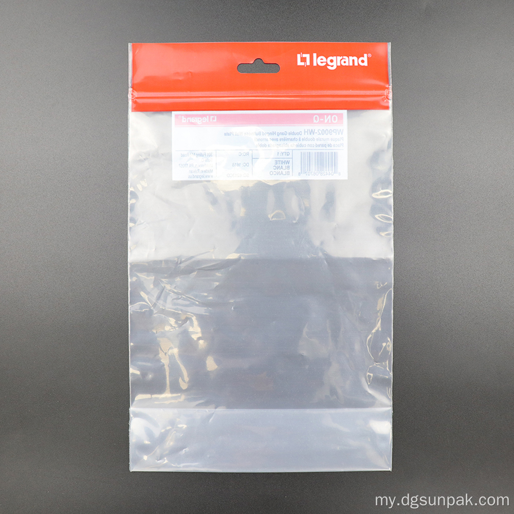 Clear Recyclable zip အိတ်များချိတ်ဆွဲထားသောချိတ်နှင့်ချိတ်ဆွဲထားသည်