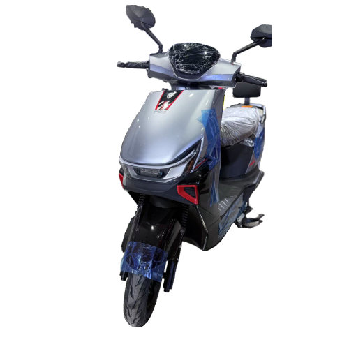 Electric Scooter with Stylish Silver-Grey Design