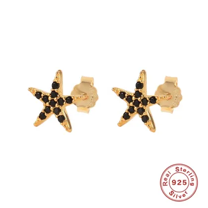 HYH S925 Sterling Silver Colorful Zircon Pentagram Stud Earrings