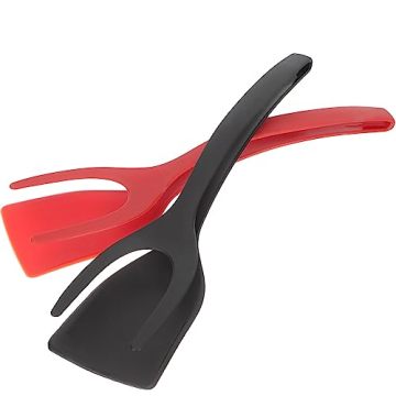 Black 2-in-1 Grip and Flip Spatula Tongs for Kitchen Cooking