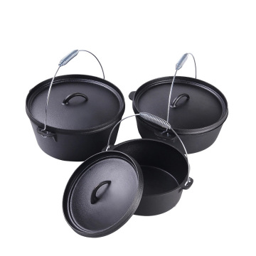 AUPLEX Outdoor Barbeque Cast Iron Stainless Steel Camping Cookware Set Dutch Wok Oven Pot For Camping BBQ