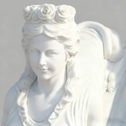 White Marble Sphinx Statue with Serene Female Bust