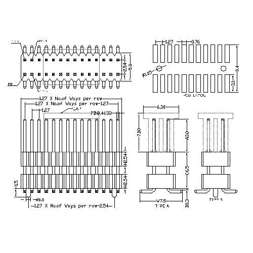 1.27X2.54 mm Pin header Dual Row Double Plastic SMT