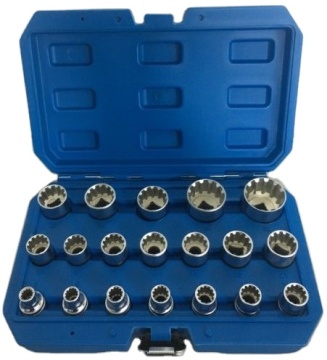 19 Pc Lock Socket Set - Metric, T Star & Inch, 1/2
