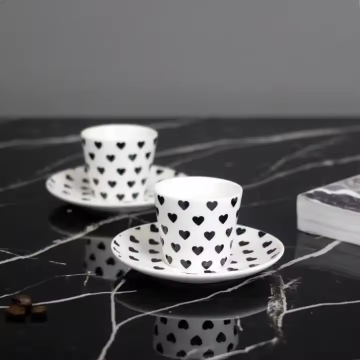 Nordic Simple Style White Ceramic Tea Cup and Saucer Set with Heart Design