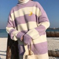 Mulheres tricotadas suéter listrado de Kawaii