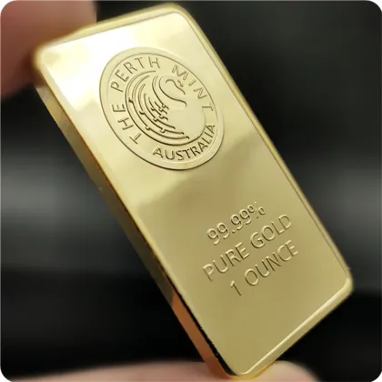 Australia The Perth Mint 1 Ounce 99.99% Pure Gold Plated High Relief Replica Souvenir Token Gold Bar
