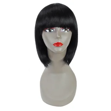 Short Straight Human Hair Wigs For African American Women Indian Human Hair Wigs Color #1B 10" 120g Machine Made Human Hair Wigs