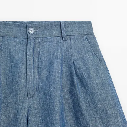 Women's pocket details cotton and linen shorts