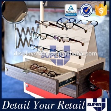2016 new design creative eyewear counter display wooden display rack with drawer sunglasses stand display