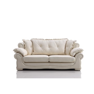 Elegant hvid tuftet lædersofa med ruffled accenter