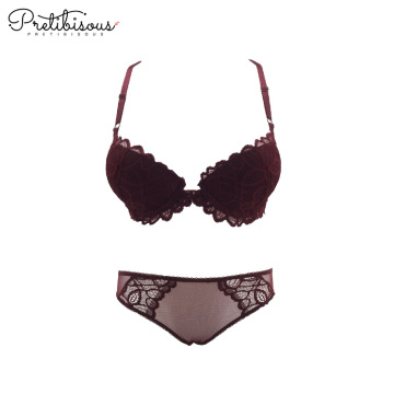 Transparent lace front closure bra and underwear set