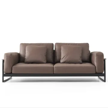 Modern Minimalist Three-Seater Leather Sofa for Luxurious Living Rooms