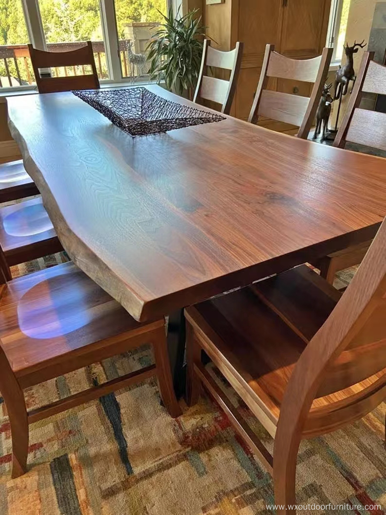 Modern Factory Price Wooden Kitchen Furniture Live Edge Slab Solid Walnut Wood Dining Restaurant Table